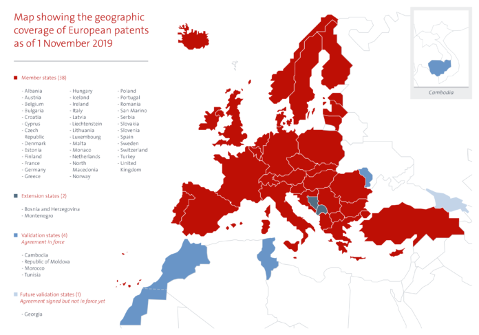 The Expanding Reach Of The European Patent Office Good For Health   EPO Coverage Of European Patents Map As Of 1.11.2019 En 3 696x487 